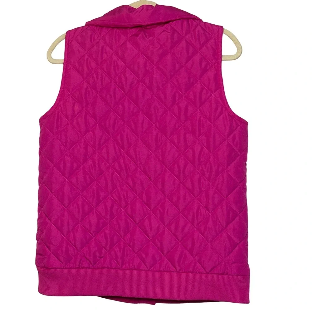 Crown & Ivy Womens Hot Pink Quilted Puffer Vest Gingham Lining Size‎ M Full Zip